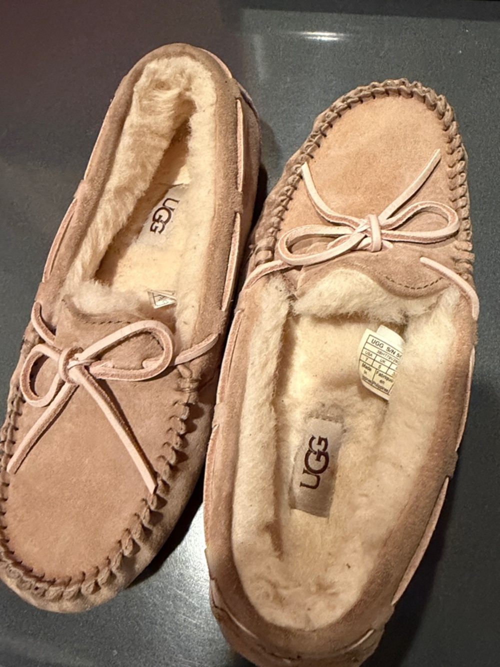 UGG Sand Suede Moccasin Slippers with Shearling Lining - Picture 4 of 4